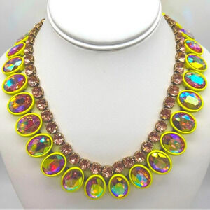 J. Crew Double Strand Jeweled Neon Yellow Brulee Necklace